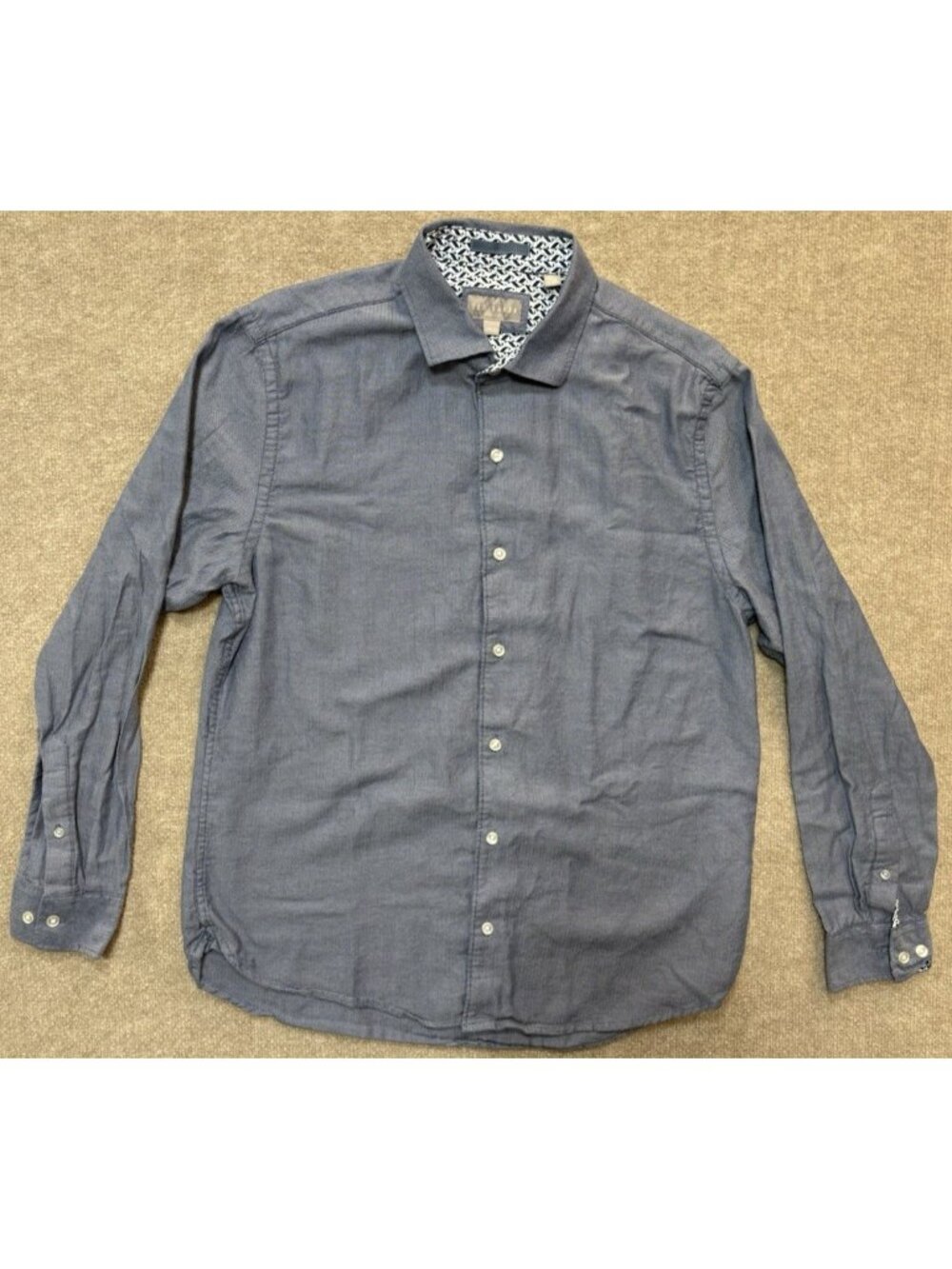 Ted Baker London Men’s Shirt Long Sleeve 100% Cotton Blue Herringbone Button up